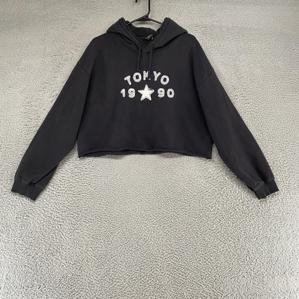 Urban Outfitters Crop Hoodie Womens Large Boxy Tokyo 1990 Cropped Fleece Sweater